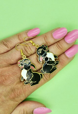 80S BLACK RABBIT EARRINGS BUNNY KAWAII CUTE VINTAGE