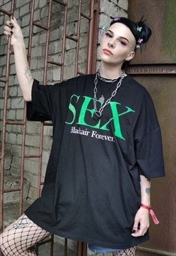 Sex slogan tee plush patch t-shirt velvet top in black