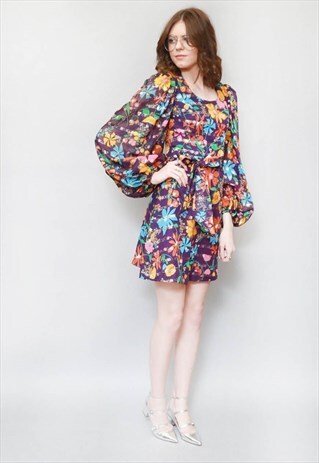 VINTAGE 1960'S BRIGHT FLORAL MINI DRESS