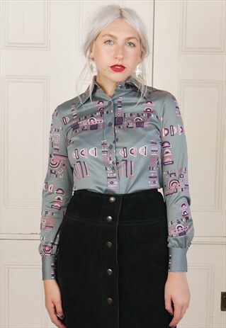 70S FUNKY PATTERN SHIRT WITH LARGE COLLAR