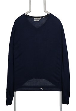 Calvin Klein 90's Knitted V Neck Sweatshirt Large Navy Blue