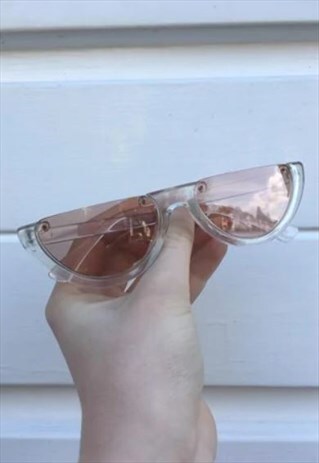 WOMENS VINTAGE STYLE 90S CLEAR BEIGE HALF CUT SUNGLASSES