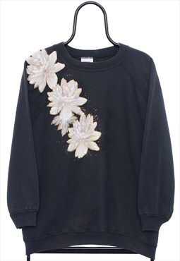 Vintage Floral Graphic Black Sweatshirt Womens