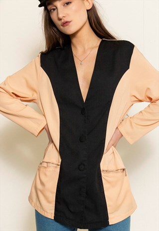 VINTAGE 80'S PEACH AND BLACK BLOUSE