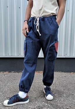 Cargo jean jogger wide leg washed denim overalls y2k blue