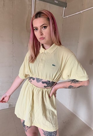 VINTAGE LACOSTE REWORKED PASTEL YELLOW CO-ORD SKIRT TOP SET