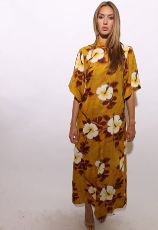 VINTAGE 1960'S 60'S HAWAIIAN HIBISCUS HOSTESS MUUMUU L-XL