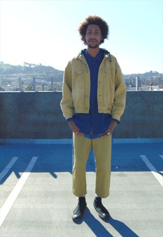 80S 90S MUSTARD YELLOW HOODED DENIM JACKET MEDIUM