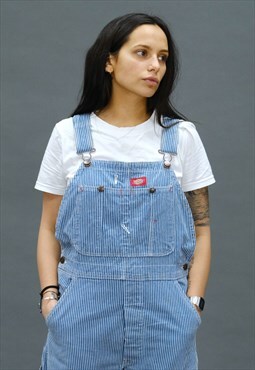 Vintage Dickies Dungarees in White and Blue stripes. 