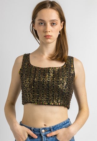 BRONZE AND BROWN WOMAN SEQUINS CROP TOP 6017