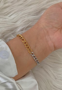 WOLFGANG Gold and Silver Ombre Duo Figaro Chain Bracelet