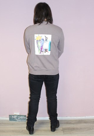 UNISEX OVERSIZED SLOUCHY ZIP BOMBER JACKET GRAPHIC PRINT
