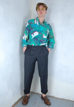 Vintage 80's Dark Grey Slip Shine Classic Suit Trousers 