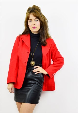 VINTAGE 90S BRIGHT RED WOOL BLAZER JACKET
