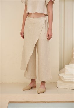 RICOCHET linen wide-leg wrap-effect pants 