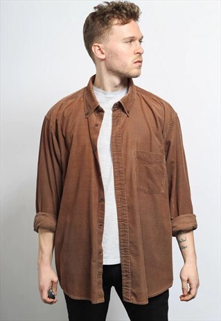 VINTAGE CORDUROY CORD SHIRT BROWN