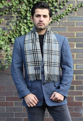VINTAGE CASHMERE CHECKED SCARF GREY-AS101