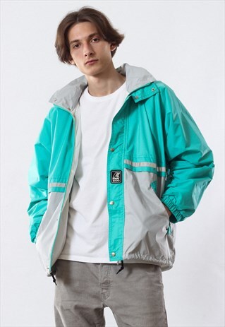 VINTAGE K-WAY WINDBREAKER 90S GREEN GREY