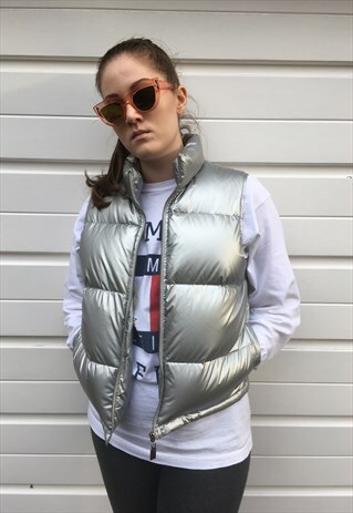 WOMENS VINTAGE 90S RALPH LAUREN GILET SILVER HOLOGRAPHIC