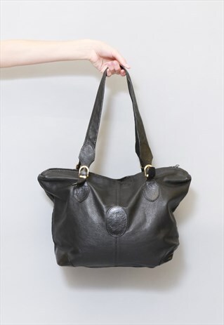 VINTAGE 1980'S BLACK SLOUCHY LEATHER SHOULDER BAG