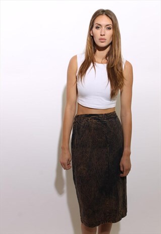 VINTAGE 1980'S 80'S COPPER ACID WASH DENIM PENCIL SKIRT M-L