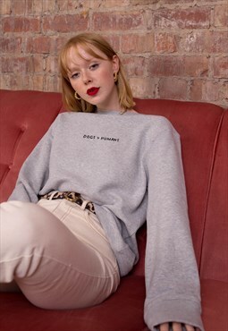 ROR Grey 'Dogs Over Humans' Embroidered Slogan Sweatshirt