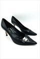 CHRISTIAN DIOR HEELS BLACK LEATHER COURTS POINTED TOE UK 4 