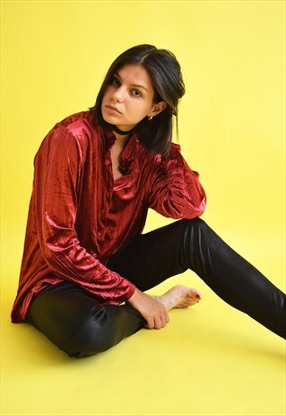 90'S CRUSHED FAUX VELVET SHIMMER GRUNGE SHIRT BLOUSE