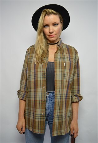 VINTAGE 90S LEVI'S WHITE TAB BROWN & BLUE CHECKED SHIRT