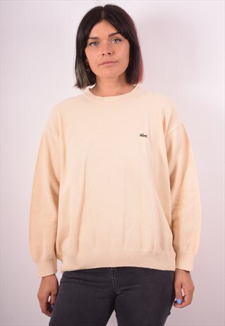 LACOSTE WOMENS VINTAGE JUMPER SWEATER XL BEIGE 90S