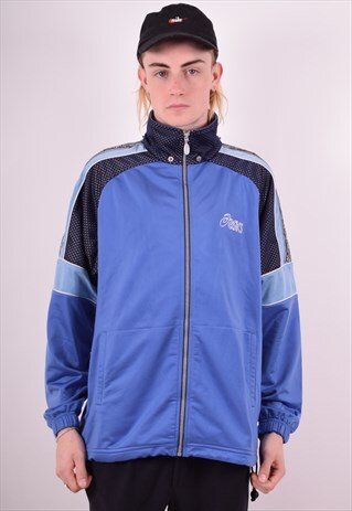 ASICS MENS VINTAGE TRACKSUIT TOP JACKET LARGE BLUE 90S