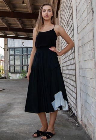 VINTAGE RETRO BLACK MIDI SKIRT