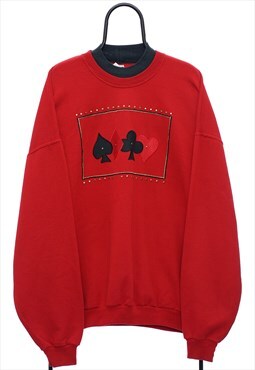 Vintage Suits Embroidered Red Sweatshirt Womens