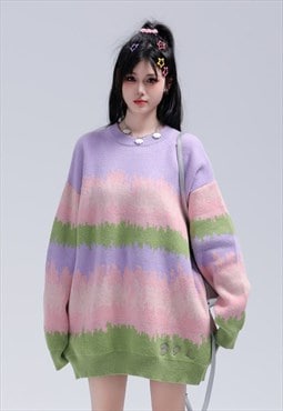 Striped sweater knitted rainbow jumper sunset top in pink