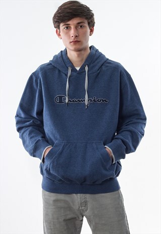 VINTAGE CHAMPION HOODIE PULLOVER 90S BLUE BIG LOGO