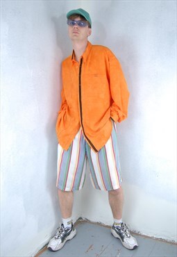 Vintage 90's baggy festival bright slip shirt jacket orange