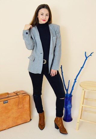 90S VINTAGE DOGTOOTH SHORT JACKET IN BLACK AND WHITE