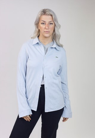 VINTAGE 90S LACOSTE BABY BLUE BUTTON-UP POLO SHIRT