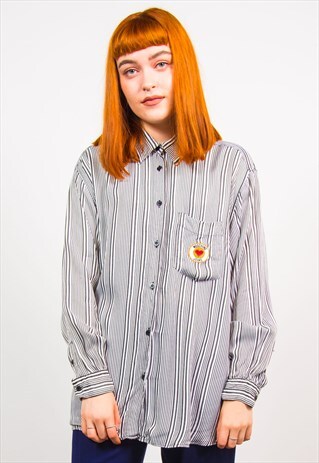 MOSCHINO JEANS VINTAGE 90'S GREY STRIPED LONG SLEEVE SHIRT