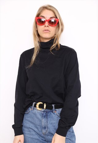 VINTAGE 90S BLACK POLO HIGH TURTLE NECK TOP