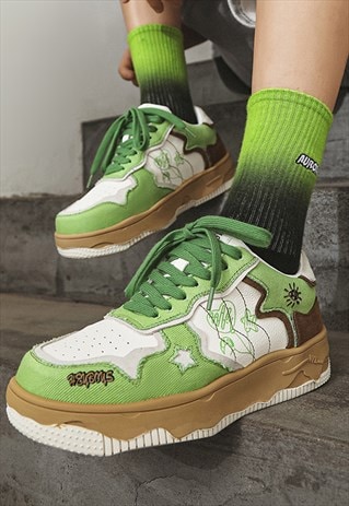 Denim sneakers graffiti shoes jean finish trainers in green