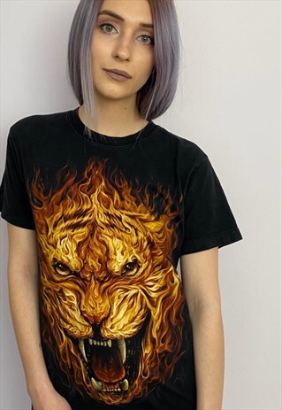 VINTAG 90S BLACK LION PRINT SHIRT