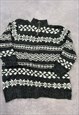 VINTAGE KNITTED JUMPER ABSTRACT PATTERNED 1/4 ZIP SWEATER