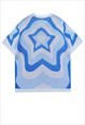 KNITTED T-SHIRT STAR PATTERN TEE FLUFFY GRUNGE TOP IN BLUE