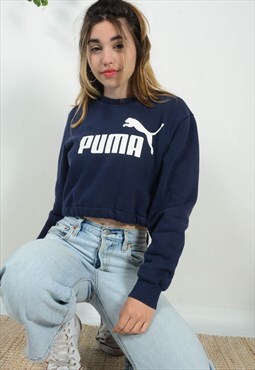Vintage 90s Puma Oversized Cropped Jumper in Blue