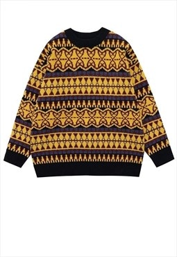 Baroque sweater 90s pattern chunky knit jumper black yellow