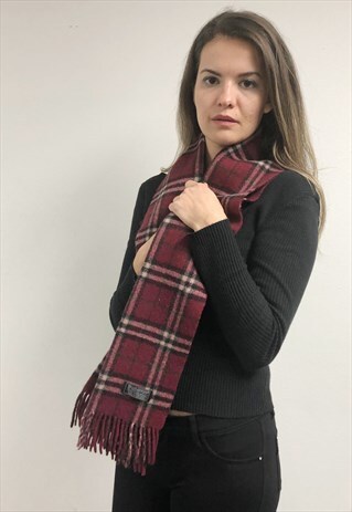 VINTAGE LAMBSWOOL CHECKED SCARF MAROON-S173