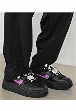 Retro classic sneakers monster patch trainers in black