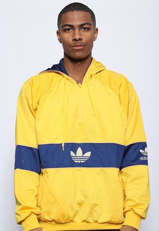 VINTAGE ADIDAS BIG LOGO HOODED TRACK JACKET YELLOW