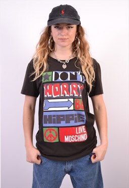 Vintage Moschino Dont worry be happy T-Shirt Top Black